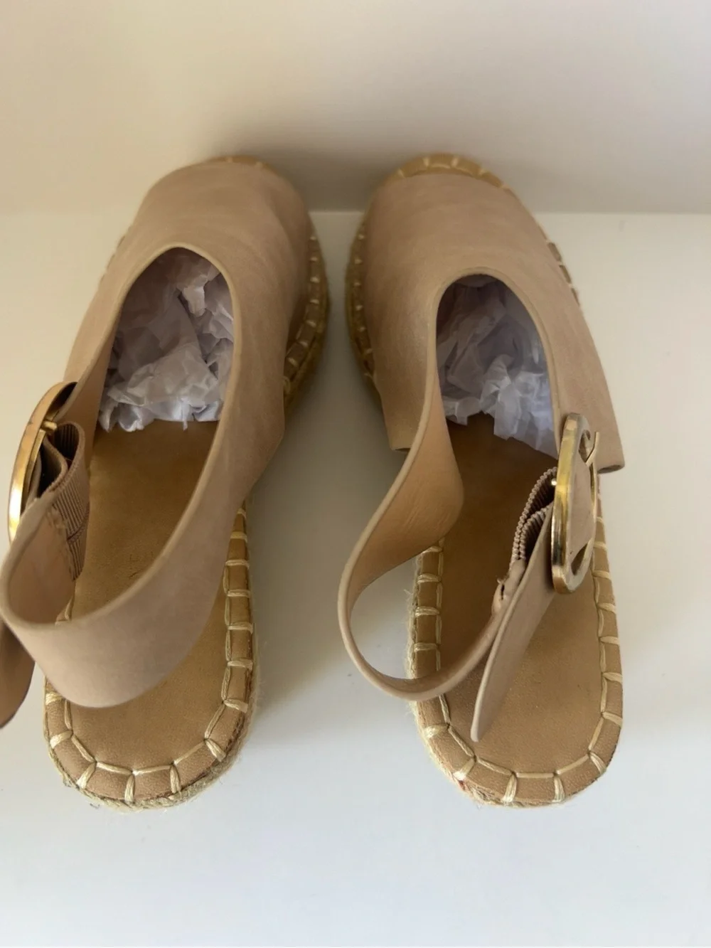 Catherine Malandrino Nude Espadrille Platform Wedge Sandals Ankle Strap Size 7.5